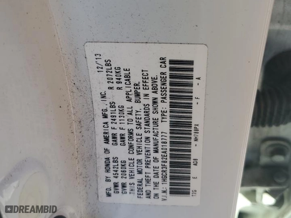 2014 Honda Accord Sedan EX-L with VIN 1HGCR3F82EA018777, listed as a Copart auction lot 48299665 with 107,504 mi miles and Salvage Title. Bid and sale history available at carsss.com. Image 14.
