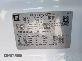 2016 Chevrolet Trax LT with VIN 3GNCJLSB5GL141743, listed as a IAAI auction lot 41795102 with 159,024 mi miles. Bid and sale history available at carsss.com. Image 9.