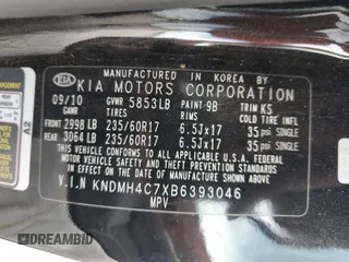 2011 Kia Sedona EX with VIN KNDMH4C7XB6393046, listed as a Copart auction lot 53844675 with 139,087 mi miles and Salvage Title. Bid and sale history available at DreamBid. Image 14.