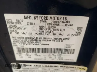 2010 Ford F-150 XL with VIN 1FTFW1EV3AFD29468, listed as a Copart auction lot 52371705 with 186,317 mi miles and Salvage Title. Bid and sale history available at carsss.com. Image 12.