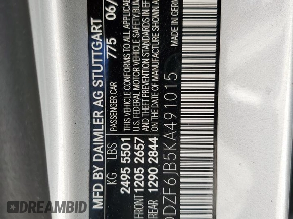 2019 Mercedes-Benz E 450 with VIN WDDZF6JB5KA491015, listed as a Copart auction lot 79105104 with 28,738 mi miles and Salvage Title. Bid and sale history available at DreamBid. Image 13.