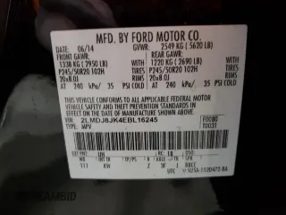 2014 Lincoln MKX with VIN 2LMDJ8JK4EBL16245, listed as a Copart auction lot 82864264 with 180,187 mi miles and Salvage Title. Bid and sale history available at carsss.com. Image 13.