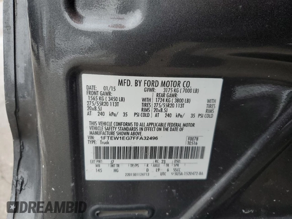 2015 Ford F-150 XLT with VIN 1FTEW1EG7FFA32496, listed as a Copart auction lot 88744595 with 130,423 mi miles and Salvage Title. Bid and sale history available at carsss.com. Image 14.