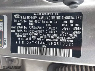 2015 Kia Sorento LX with VIN 5XYKT3A63FG619621, listed as a IAAI auction lot 39313273 with 258,119 mi miles. Bid and sale history available at carsss.com. Image 9.