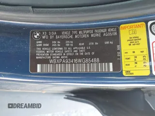 2006 BMW X3 3.0i with VIN WBXPA93416WG85488, listed as a IAAI auction lot 42651480 with 161,847 mi miles and . Bid and sale history available at DreamBid. Image 9.