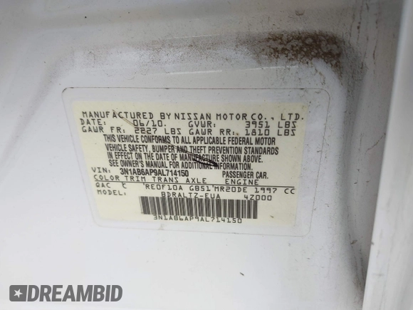 2010 Nissan Sentra SR with VIN 3N1AB6AP9AL714150, listed as a IAAI auction lot 41676629 with 203,823 mi miles and . Bid and sale history available at DreamBid. Image 9.