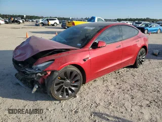2023 Tesla Model 3 Performance with VIN 5YJ3E1EC7PF486616, listed as a Copart auction lot 82368074 with 32,724 mi miles and Salvage Title. Bid and sale history available at carsss.com. Image 1.