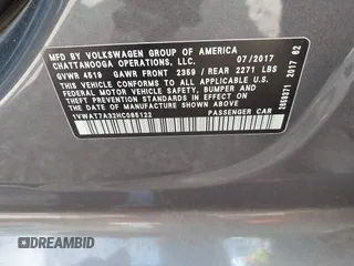2017 Volkswagen Passat S z VIN 1VWAT7A32HC085122, wystawiony jako IAAI lot #42204880 z przebiegiem 61 935 mil mil oraz . Historia ofert i sprzedaży dostępna na DreamBid. Obrazek 9.