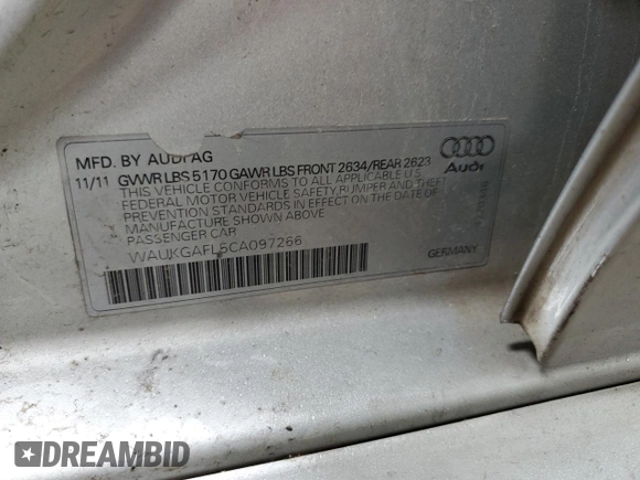 2012 Audi S4 Prestige with VIN WAUKGAFL5CA097266, listed as a Copart auction lot 78539814 with 0 mi miles and Salvage Title. Bid and sale history available at carsss.com. Image 12.