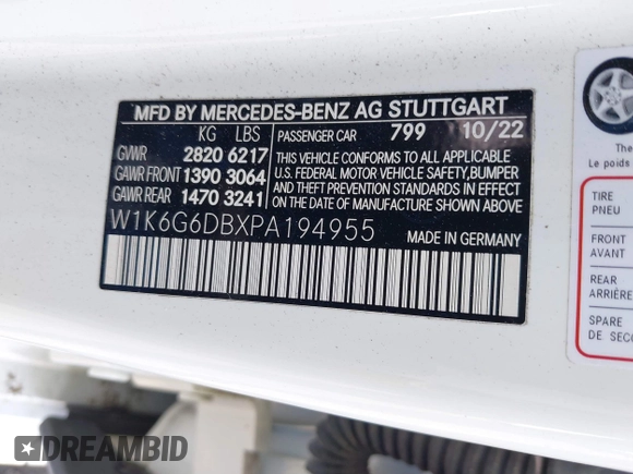 2023 Mercedes-Benz S-Class S 500 with VIN W1K6G6DBXPA194955, listed as a IAAI auction lot 41528254 with 16,168 mi miles. Bid and sale history available at carsss.com. Image 9.