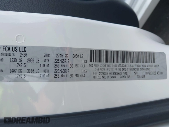 2020 Dodge Grand Caravan GT with VIN 2C4RDGEG2LR168839, listed as a IAAI auction lot 42109548 with 135,433 mi miles and . Bid and sale history available at DreamBid. Image 9.