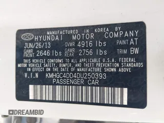 2013 Hyundai Genesis 3.8L with VIN KMHGC4DD4DU250393, listed as a IAAI auction lot 41854097 with 147,751 mi miles and . Bid and sale history available at DreamBid. Image 9.