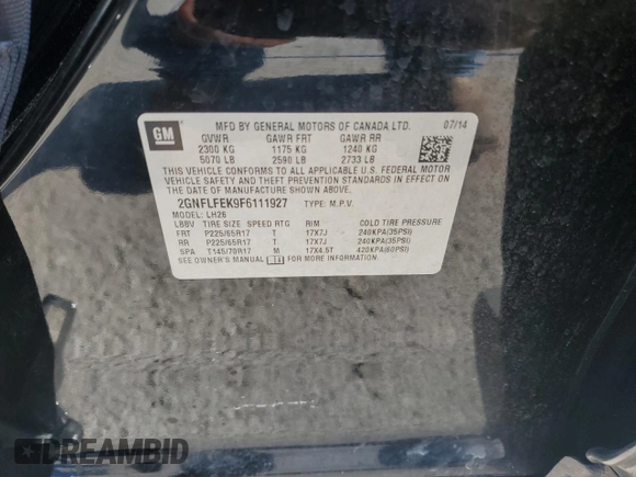 2015 Chevrolet Equinox LT z VIN 2GNFLFEK9F6111927, wystawiony jako Copart lot #87303474 z przebiegiem 148 461 mil mil oraz Szkoda całkowita • Salvage title. Historia ofert i sprzedaży dostępna na DreamBid. Obrazek 15.