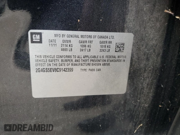 2012 Buick Regal Turbo Premium 1 with VIN 2G4GS5EV8C9142399, listed as a Copart auction lot 63941845 with Not provided miles and Clean title. Bid and sale history available at DreamBid. Image 13.