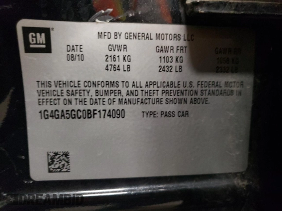 2011 Buick LaCrosse with VIN 1G4GA5GC0BF174090, listed as a Copart auction lot 44016185 with 187,666 mi miles and Salvage title. Bid and sale history available at DreamBid. Image 12.