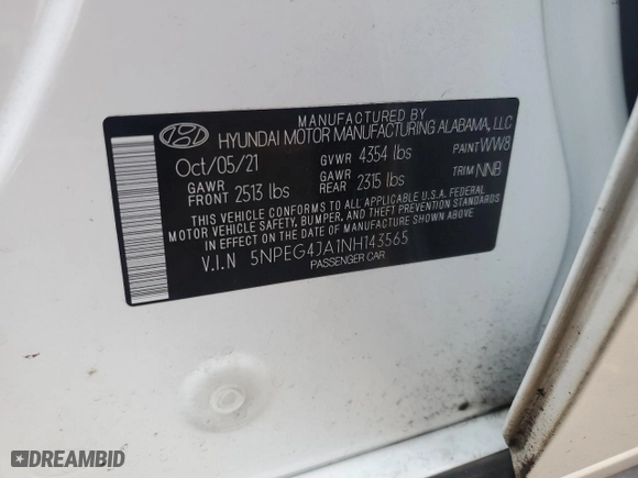 2022 Hyundai Sonata SE with VIN 5NPEG4JA1NH143565, listed as a Copart auction lot 86822974 with 37,912 mi miles and Salvage Title. Bid and sale history available at carsss.com. Image 13.