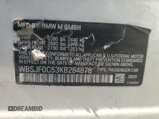 2019 BMW M5 z VIN WBSJF0C53KB284878, wystawiony jako Copart lot #59773965 z przebiegiem Nie podano mil oraz Szkoda całkowita • Salvage title. Historia ofert i sprzedaży dostępna na DreamBid. Obrazek 12.