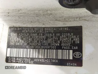 2011 Toyota Camry LE with VIN 4T1BF3EK3BU597302, listed as a IAAI auction lot 42012138 with 262,871 mi miles and . Bid and sale history available at DreamBid. Image 9.