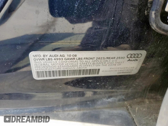 2009 Audi A6 z VIN WAUAH74F59N019256, wystawiony jako Copart lot #50632735 z przebiegiem 215 289 mil mil oraz Czysty tytuł • Clean title. Historia ofert i sprzedaży dostępna na DreamBid. Obrazek 12.