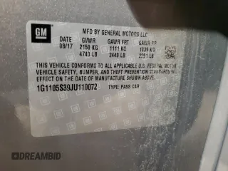 2018 Chevrolet Impala LT with VIN 1G1105S39JU110072, listed as a Copart auction lot 48491965 with 125,283 mi miles and Salvage Title. Bid and sale history available at DreamBid. Image 13.