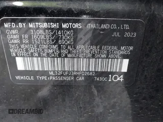2024 Mitsubishi Mirage ES with VIN ML32FUFJ3RHF02682, listed as a IAAI auction lot 39063166 with 8,701 mi miles and . Bid and sale history available at DreamBid. Image 9.