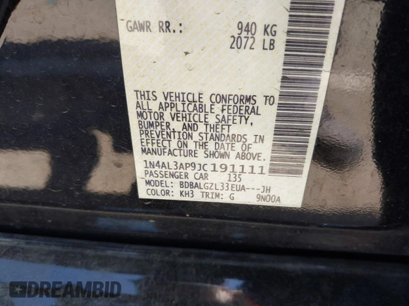 2018 Nissan Altima S with VIN 1N4AL3AP9JC191111, listed as a IAAI auction lot 42104769 with 84,914 mi miles and . Bid and sale history available at DreamBid. Image 9.