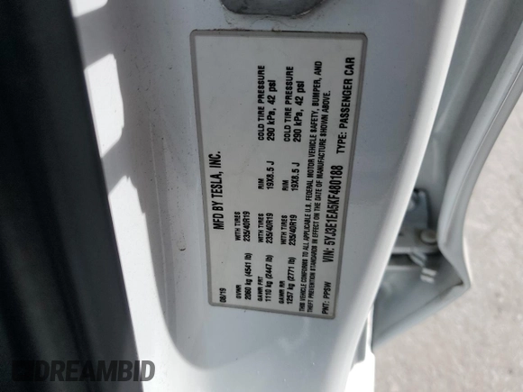 2019 Tesla Model 3 Mid Range z VIN 5YJ3E1EA5KF480188, wystawiony jako Copart lot #53817545 z przebiegiem 121 846 mil mil oraz Szkoda całkowita • Salvage title. Historia ofert i sprzedaży dostępna na DreamBid. Obrazek 12.