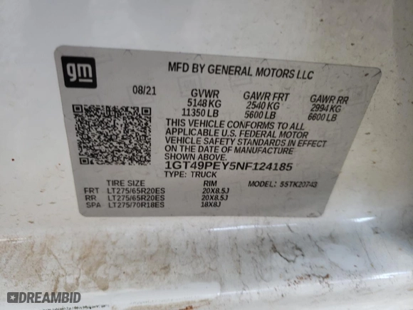 2022 GMC Sierra 2500HD AT4 with VIN 1GT49PEY5NF124185, listed as a Copart auction lot 83973154 with 96,404 mi miles and Salvage Title. Bid and sale history available at carsss.com. Image 12.