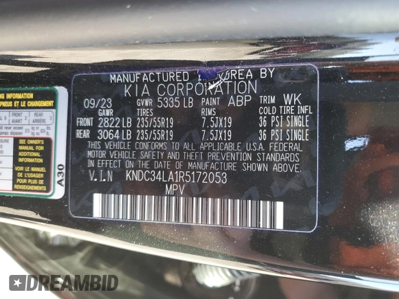 2024 Kia EV6 Light Long Range z VIN KNDC34LA1R5172053, wystawiony jako Copart lot #50467395 z przebiegiem Nie podano mil oraz Szkoda całkowita • Salvage title. Historia ofert i sprzedaży dostępna na DreamBid. Obrazek 13.