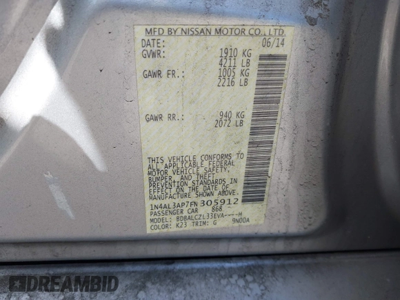 2015 Nissan Altima S with VIN 1N4AL3AP7FN305912, listed as a IAAI auction lot 41817752 with 177,052 mi miles and . Bid and sale history available at DreamBid. Image 9.