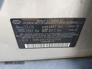 2016 Hyundai Sonata SE with VIN 5NPE24AF4GH352926, listed as a IAAI auction lot 41689726 with 176,187 mi miles and . Bid and sale history available at DreamBid. Image 9.