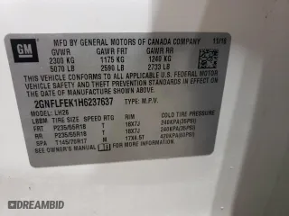 2017 Chevrolet Equinox LT with VIN 2GNFLFEK1H6237637, listed as a Copart auction lot 54168325 with 109,418 mi miles and Salvage Title. Bid and sale history available at carsss.com. Image 14.