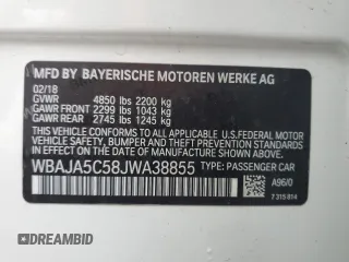 2018 BMW 5 Series 530i with VIN WBAJA5C58JWA38855, listed as a Copart auction lot 47621765 with 94,886 mi miles and Salvage Title. Bid and sale history available at DreamBid. Image 12.