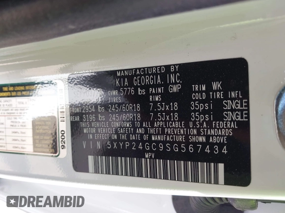 2025 Kia Telluride LX z VIN 5XYP24GC9SG567434, wystawiony jako IAAI lot #41728291 z przebiegiem 1 548 mil mil oraz . Historia ofert i sprzedaży dostępna na DreamBid. Obrazek 9.