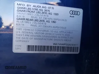 2016 Audi Q5 z VIN WA1VVAFP2GA030911, wystawiony jako Copart lot #82610814 z przebiegiem 132 087 mil mil oraz Szkoda całkowita • Salvage title. Historia ofert i sprzedaży dostępna na DreamBid. Obrazek 12.
