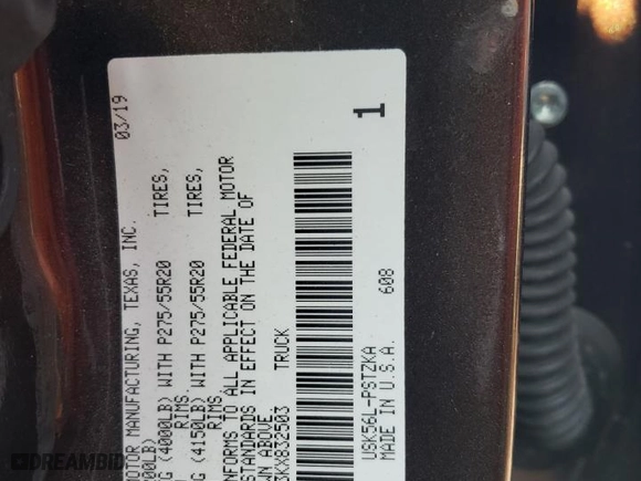 2019 Toyota Tundra 4WD SR5 with VIN 5TFAY5F13KX832503, listed as a Copart auction lot 46536825 with 128,063 mi miles and Salvage Title. Bid and sale history available at carsss.com. Image 13.