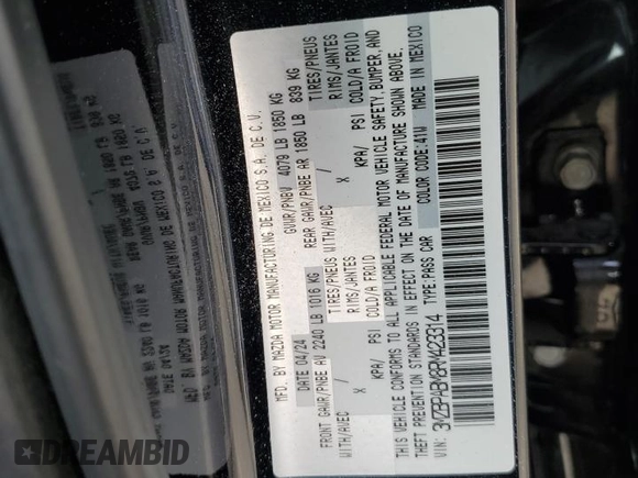 2024 Mazda 3 S Select Sport with VIN 3MZBPABM8RM423314, listed as a Copart auction lot 44885305 with 3,561 mi miles and Non Repairable. Bid and sale history available at DreamBid. Image 13.
