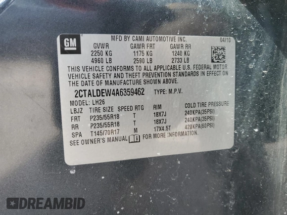 2010 GMC Terrain SLE-2 with VIN 2CTALDEW4A6359462, listed as a Copart auction lot 46781635 with 84,454 mi miles and Clean Title. Bid and sale history available at carsss.com. Image 13.