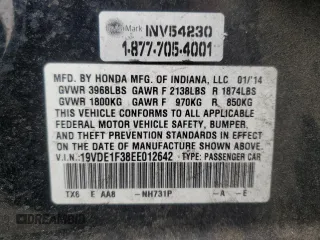 2014 Acura ILX z VIN 19VDE1F38EE012642, wystawiony jako Copart lot #56165765 z przebiegiem 161 706 mil mil oraz Szkoda całkowita • Salvage title. Historia ofert i sprzedaży dostępna na DreamBid. Obrazek 12.