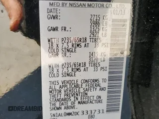 2013 Infiniti JX35 with VIN 5N1AL0MM2DC333731, listed as a Copart auction lot 74307604 with 121,310 mi miles and Salvage Title. Bid and sale history available at carsss.com. Image 13.