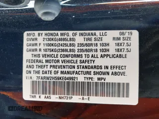 2019 Honda CR-V EX with VIN 7FARW2H59KE049921, listed as a IAAI auction lot 41366936 with 69,325 mi miles. Bid and sale history available at carsss.com. Image 8.