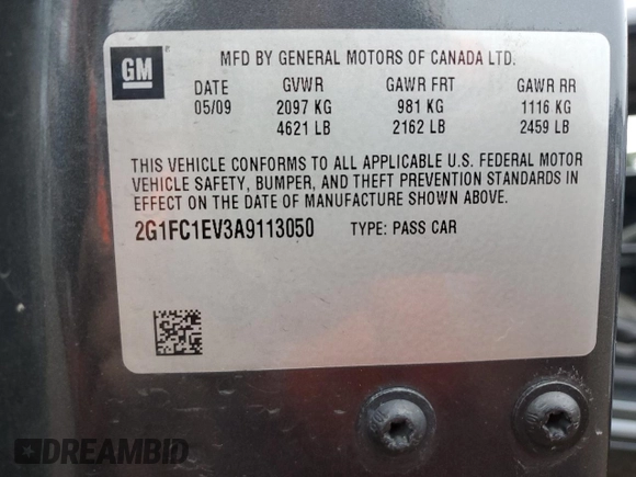 2010 Chevrolet Camaro 2LT with VIN 2G1FC1EV3A9113050, listed as a Copart auction lot 55965405 with 125,247 mi miles and Salvage title. Bid and sale history available at DreamBid. Image 12.