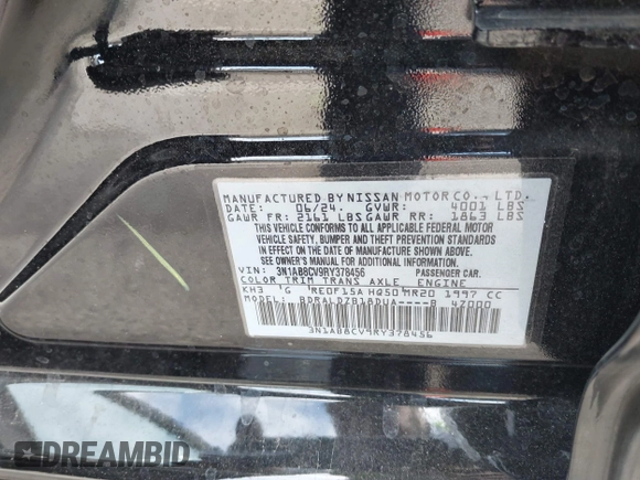 2024 Nissan Sentra SV with VIN 3N1AB8CV9RY378456, listed as a IAAI auction lot 42052412 with 9,145 mi miles and . Bid and sale history available at DreamBid. Image 9.