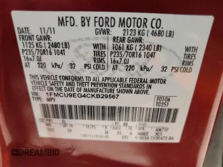 2012 Ford Escape Limited с VIN 1FMCU9EG4CKB29567, выставлен на аукционе Copart как лот 58632005 с пробегом 169 051 миль миль и Списание • Salvage title. История ставок и продаж доступна на DreamBid. Изображение 13.