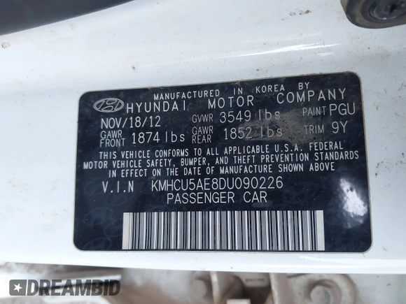 2013 Hyundai Accent SE z VIN KMHCU5AE8DU090226, wystawiony jako IAAI lot #41652307 z przebiegiem 235 459 mil mil oraz . Historia ofert i sprzedaży dostępna na DreamBid. Obrazek 9.
