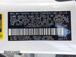 2014 Lexus CT 200h with VIN JTHKD5BH9E2177573, listed as a IAAI auction lot 42676648 with 212,165 mi miles and . Bid and sale history available at DreamBid. Image 9.