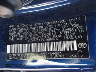 2013 Toyota Prius One with VIN JTDKN3DU8D1689407, listed as a IAAI auction lot 41834806 with 178,826 mi miles and . Bid and sale history available at DreamBid. Image 9.
