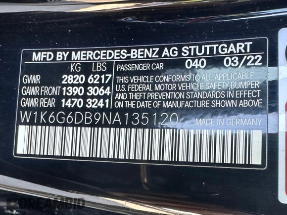 2022 Mercedes-Benz S 500 with VIN W1K6G6DB9NA135120, listed as a Copart auction lot 62720385 with 78,782 mi miles and Clean title. Bid and sale history available at DreamBid. Image 10.