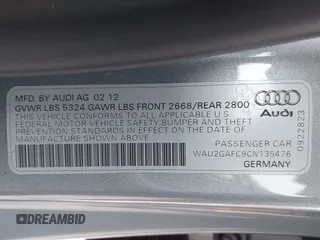 2012 Audi A7 Prestige with VIN WAU2GAFC9CN135476, listed as a IAAI auction lot 42009313 with 101,885 mi miles and . Bid and sale history available at DreamBid. Image 9.