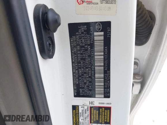 2009 Toyota Camry with VIN 4T4BE46K39R076653, listed as a IAAI auction lot 42072198 with 164,046 mi miles and . Bid and sale history available at DreamBid. Image 9.